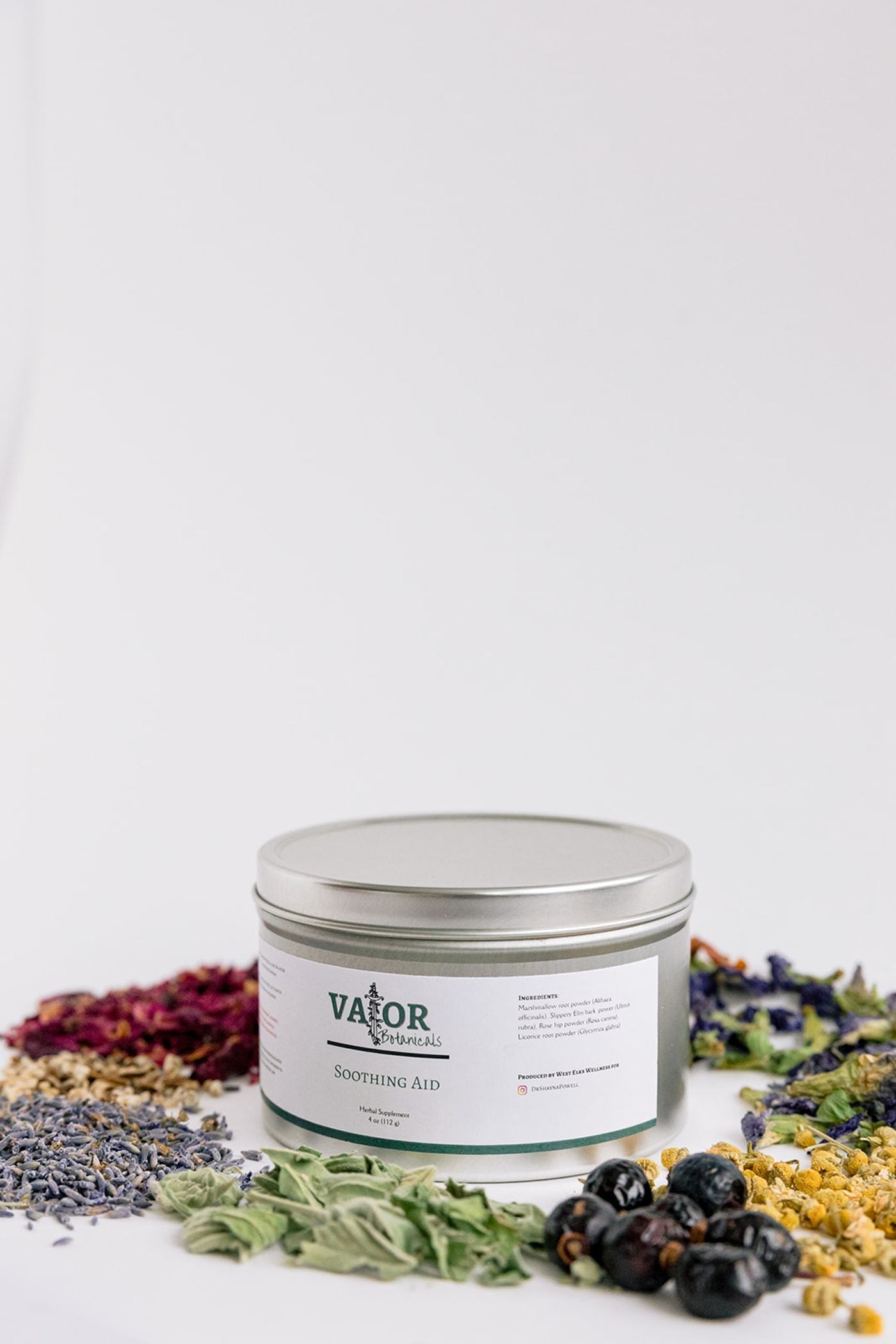 Soothing Aid demulcent powder tin on botanicals