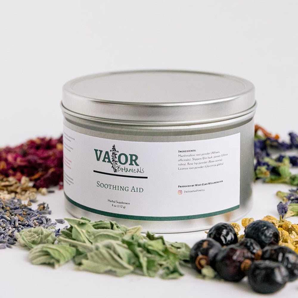 Soothing Aid demulcent powder tin on botanicals